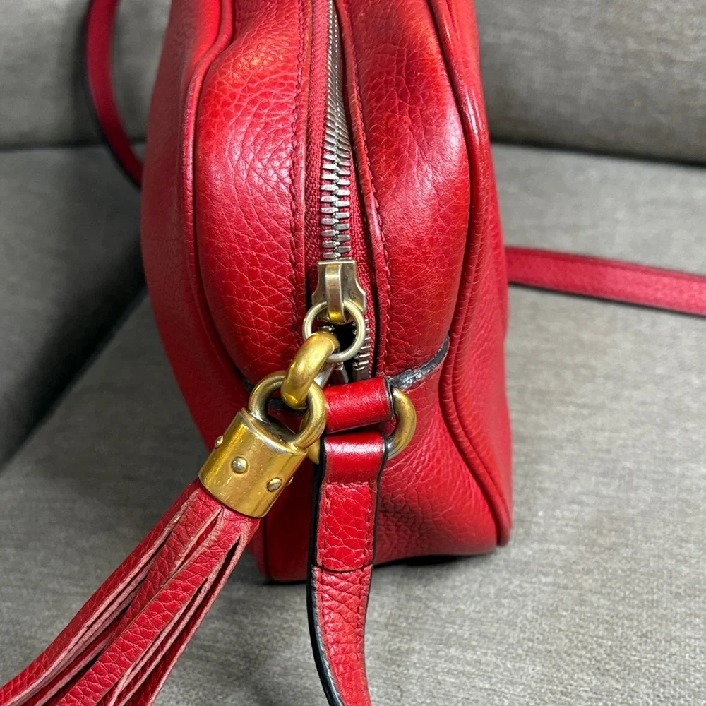 Authentic Gucci Soho Red Disco Leather Crossbody with Tassel